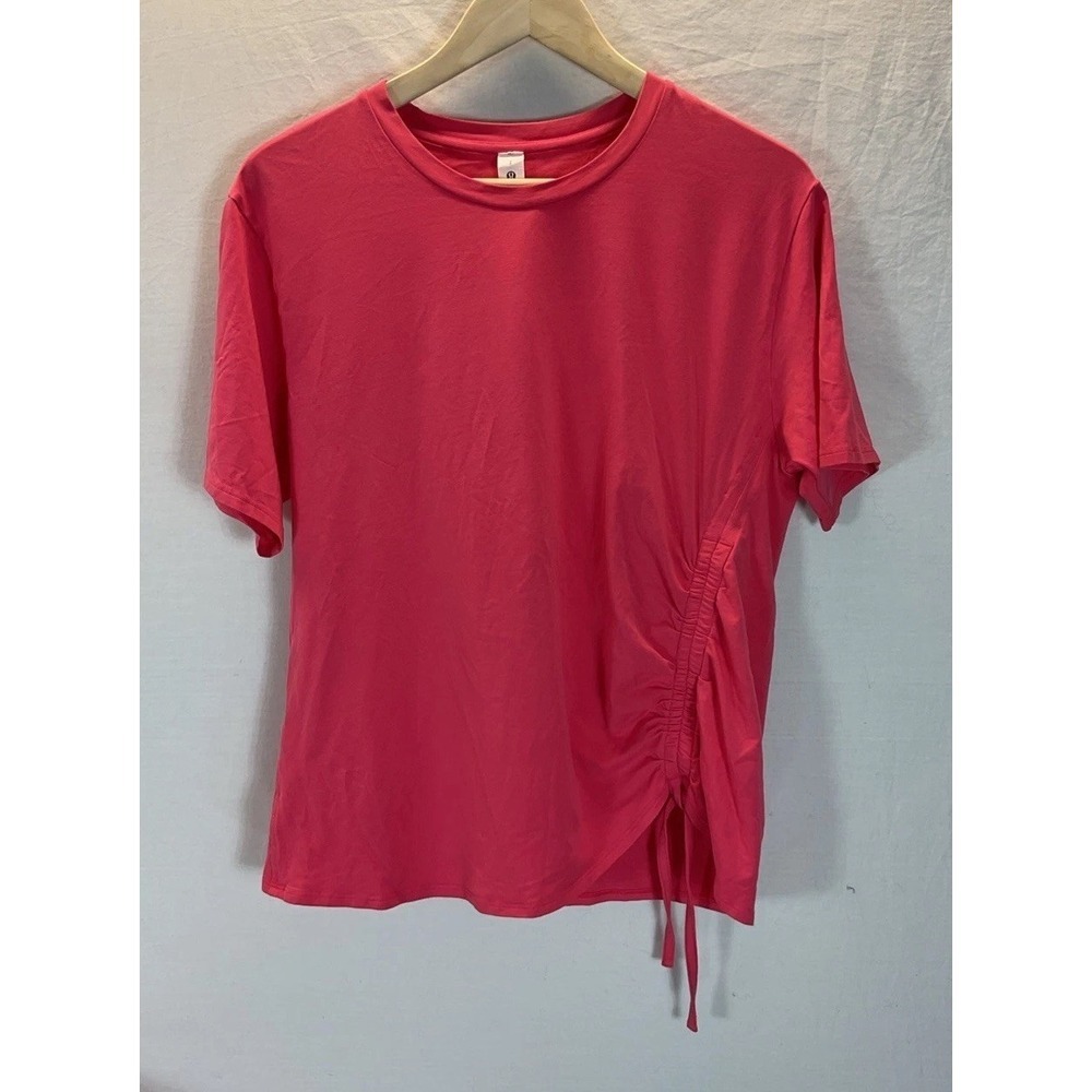 LULULEMON Side-Cinch Short Sleeve Pima Cotton T-Shirt Top Size S Coral Pink